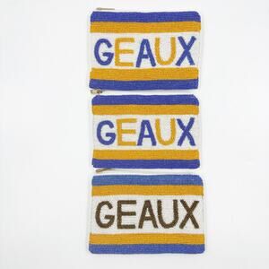 LSU GEAUX Tigers Beaded Coin Purse HARPER Privacy Pouch Purple Gold White NEW